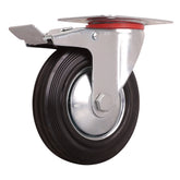 5'' 220-lb. Steel-Hub Rubber Caster, Swivel w/Total Lock Brake