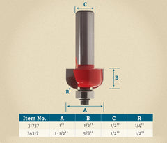 Freud® #30-112 Cove Router Bit, 3/8''R x 1-1/4'' D x 1/2''H x 1/2'' Shank