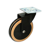 Designer Wooden Caster, Beech, Black Wheel with Swivel Plate, with Brake