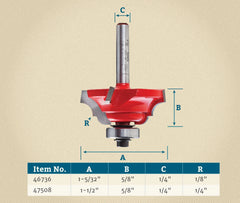 1-5/32'' D x 5/8'' H x 1/8'' R x 1/4'' Shank Freud #38-302 Quadra-Cut™ Cove and Bead Bit