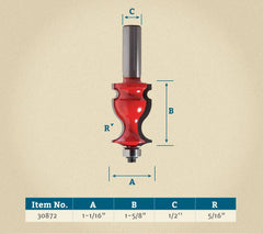 Freud® 99-015 Face Molding Router Bit - 1-1/16" Dia x 1-5/8" H x 1/2" Shank