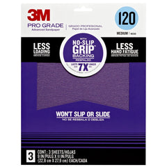 3M Pro Grade No-Slip Grip Sandpaper, 3-Pack, 100-Grit