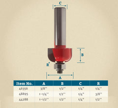 1-1/4'' D x 1/2'' H x 3/8'' R x 1/4'' Shank Freud #30-104 Cove Bit