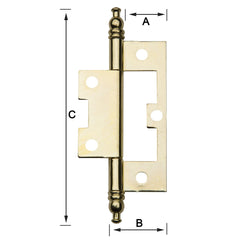 Brass Plated Hinge, (A) 3/4", (B) 15/16", (C) 2-1/2" - Pair