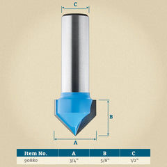 90° x 3/4" D x 5/8" H x 1/2" Shank Rockler V-Groove Bit