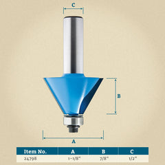 Rockler 22.5° Chamfer Router Bit - 1-1/8" Dia x 7/8" H x 1/2" Shank