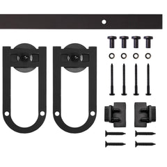 5' Long Horseshoe Mini Rolling Door Hardware Kit for Furniture, Black