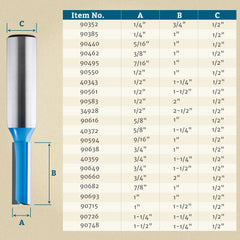 9/16" D x 1" H x 1/2" Shank Rockler Straight, 2-Flute Bit