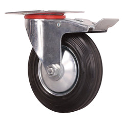5'' 220-lb. Steel-Hub Rubber Caster, Swivel w/Total Lock Brake