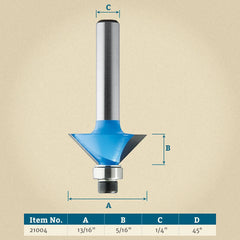 Rockler Miniature Chamfer Router Bit - 13/16" Dia x 5/16" H x 1/4" Shank