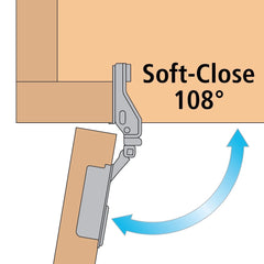 Full Kit Grass TEC Soft-Close Hinges (Pair) for Face Frame, 108°, 1/2'' Overlay