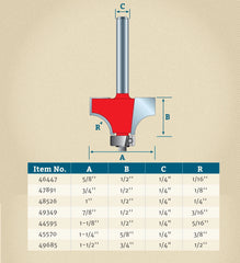 5/8'' D x 1/2'' H x 1/16'' R x 1/4'' Shank Freud #34-100 Rounding Over Bit