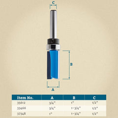 3/4" D x 1" H x 1/2" Shank Rockler Pattern Flush Trim Bit
