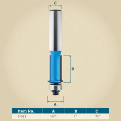 Rockler Flush Trim V-Groove Router Bit - 1/2" Dia x 1" H x 1/2" Shank