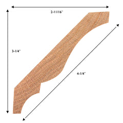 Traditional Oak Crown Molding, 11/16" Thick x 4-1/4" Facing with 3-1/4" Drop and 2-11/16" Projection