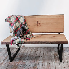 Welded Steel Bench / Chair Legs with Backrest (Pair) Black Powder Coat