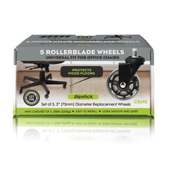 Slipstick 3'' Rollerblade-Style Office Chair Casters, 7/16'' Stem, 5-Pack