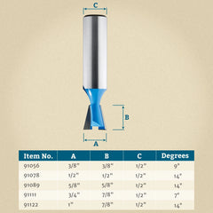3/8" D x 3/8" H x 9° x 1/2" Shank Rockler Dovetail Bit