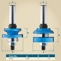 Rockler Round-Edge Matched Rail and Stile Router Bit Set - 1-5/8" Dia x 1" H x 1/2" Shank