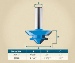 1-3/4" D x 3/4" H x 1/2" Shank Rockler Lock Miter Bit