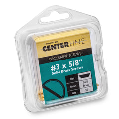 Centerline #3 x 5/8'' Flat Head Slotted Wood Screws, Solid Brass, 50-Pack