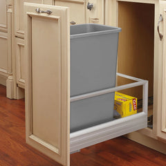Single 35qt Pull-Out Container-Silver Metallic, 18" Slides, Metallic Silver (5349-15DM18-117)