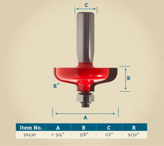 Freud® 99-063 No Lip Door Edge Router Bit - 1-3/4" Dia x 5/8" H x 1/2" Shank