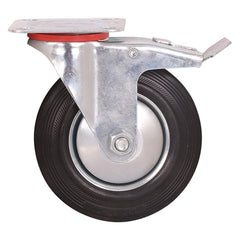 5'' 220-lb. Steel-Hub Rubber Caster, Swivel w/Total Lock Brake