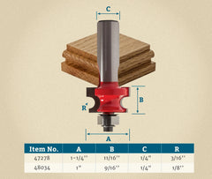 1-1/4'' D x 11/16'' H x 3/16'' R x 1/4'' Shank Freud #80-104 Traditional Beading Bit