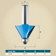 Rockler 15° Chamfer Router Bit - 15/16" Dia x 7/8" H x 1/2" Shank