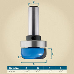 Rockler Dish Carving Router Bit - 1-1/4" Dia x 1/2" H x 1/2" Shank