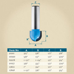 5/8'' D x 1/2'' H x 5/16'' R x 1/2'' Shank Rockler Core Box Bit