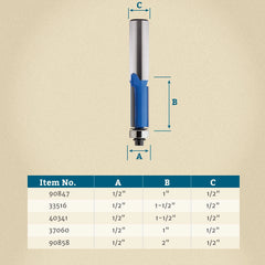 1/2" D x 1" H x 1/2" Shank Rockler Piloted Flush Trim Bit