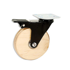 Designer Wooden Caster, Maple with Clear Rings, Black Yoke, Swivel Plate, No Brake