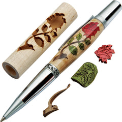 Woodturner's Red Rose Laser-Cut Inlay Pen Kit Blank