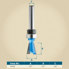 Rockler 14° Dovetail Pattern Router Bit - 1/2" Dia x 1/2" H x 1/4" Shank