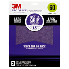 3M Pro Grade No-Slip Grip Sandpaper, 3-Pack, 100-Grit