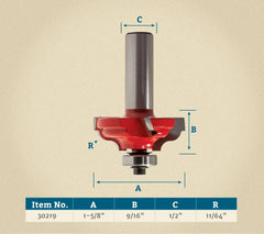 Freud® 99-003 Quadra-Cut™ Ogee Double Fillet Router Bit - 1-3/8" Dia x 9/16" H x 1/2" Shank