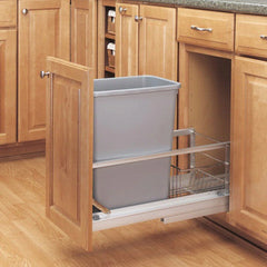 Single 35 Quart Pull-Out Waste Container, Metallic Silver (5349-15DM-117)