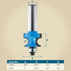 7/8'' D x 9/16'' H x 1/8'' R x 1/4'' Shank Rockler Edge Beading Bit