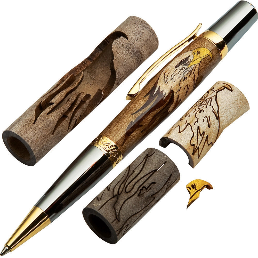 Woodturner's Bald Eagle Laser-Cut Inlay Pen Kit Blank