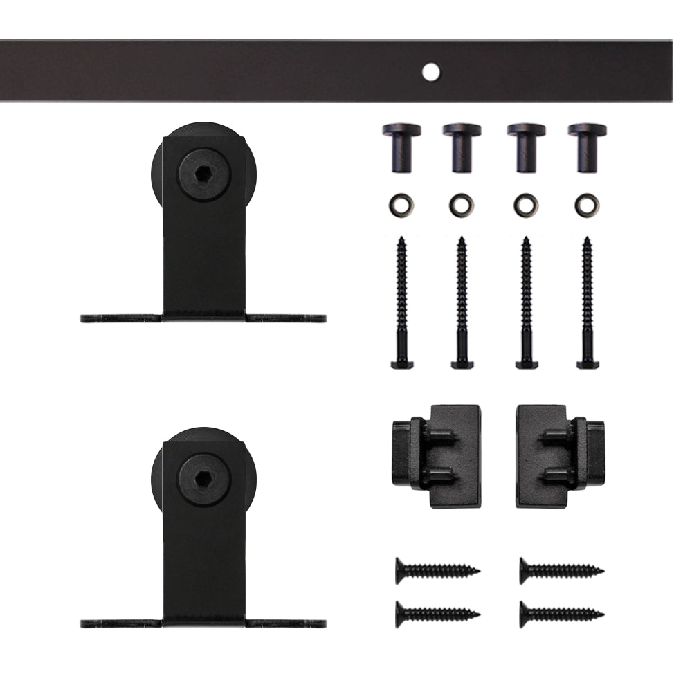 5' Top Mount Mini Rolling Door Hardware Kit for Furniture, Black