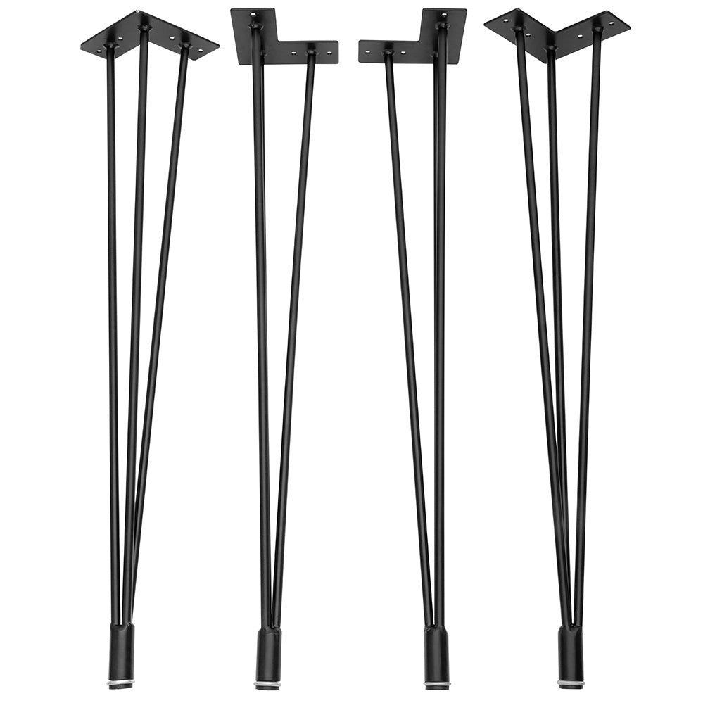28'' I-Semble 3-Rod Hairpin Table Legs w/Adjustable Feet, 4-Pack, Black