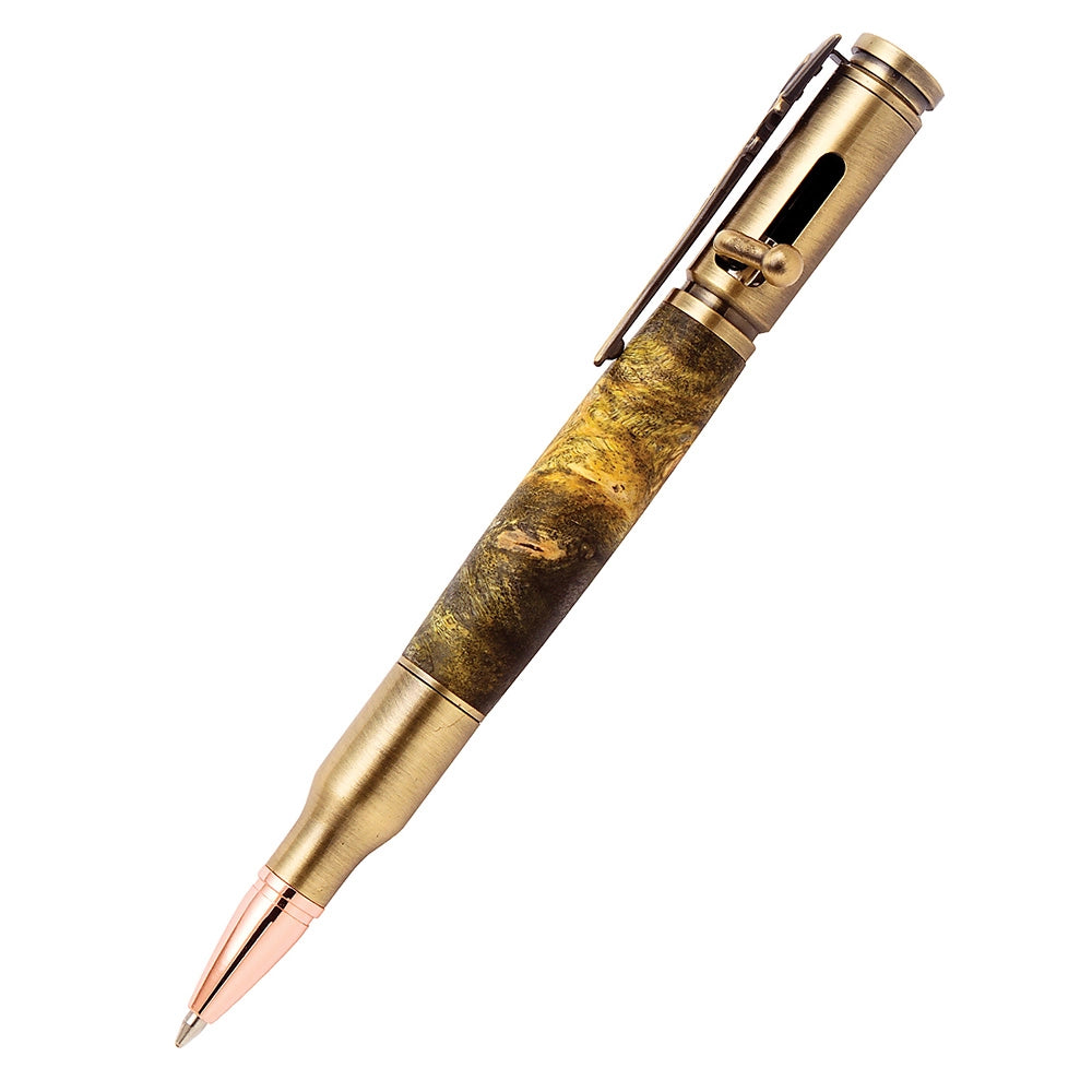 30 Caliber Bolt-Action Pen Hardware Kit, Antique Brass