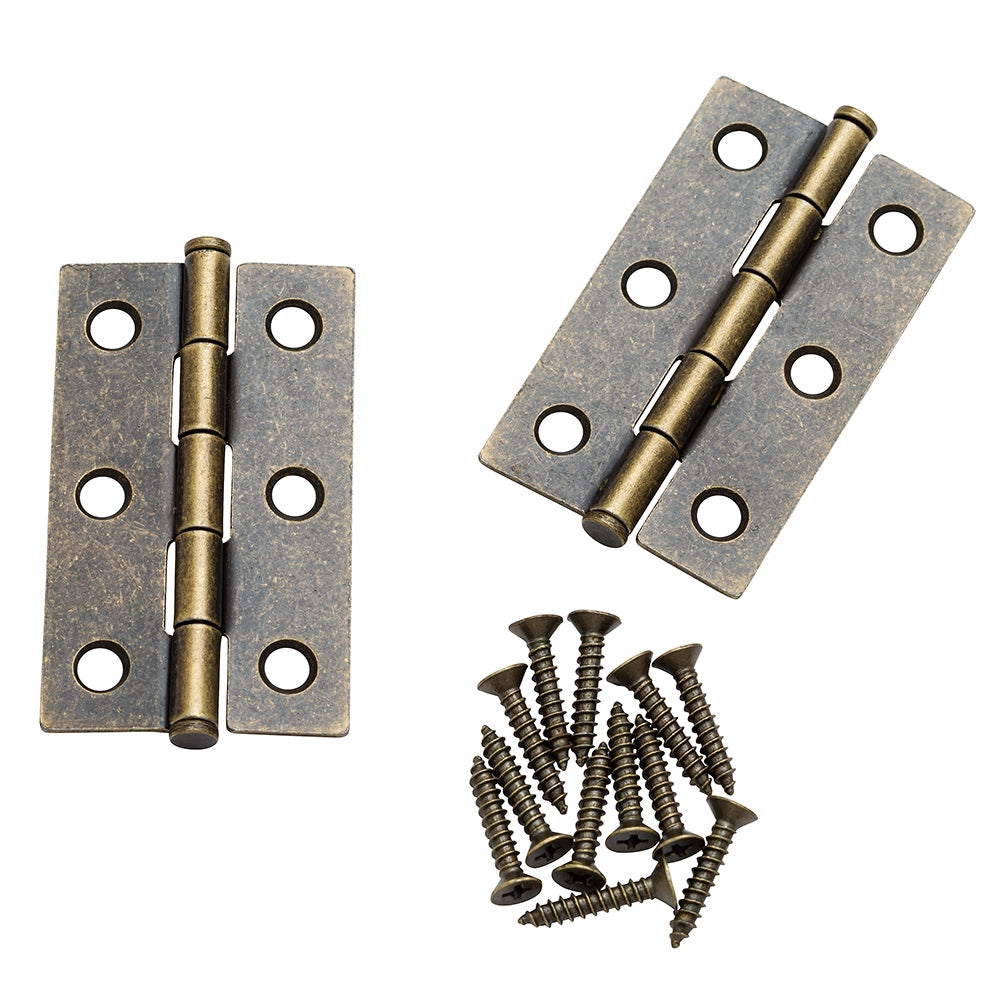 Flat-tipped Butt Hinges, 2-1/2'' L x 1-1/2'' W, Antique Brass