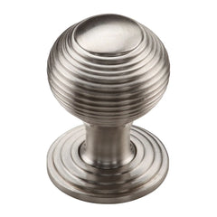 1-1/4''  Reeded Cabinet Knob on Rose, Satin Nickel
