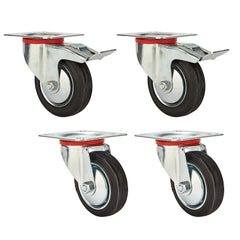 3'' Rubber Caster Set, 110-lbs./Caster, (2 Swivel, 2 Swivel w/Total Lock Brake)