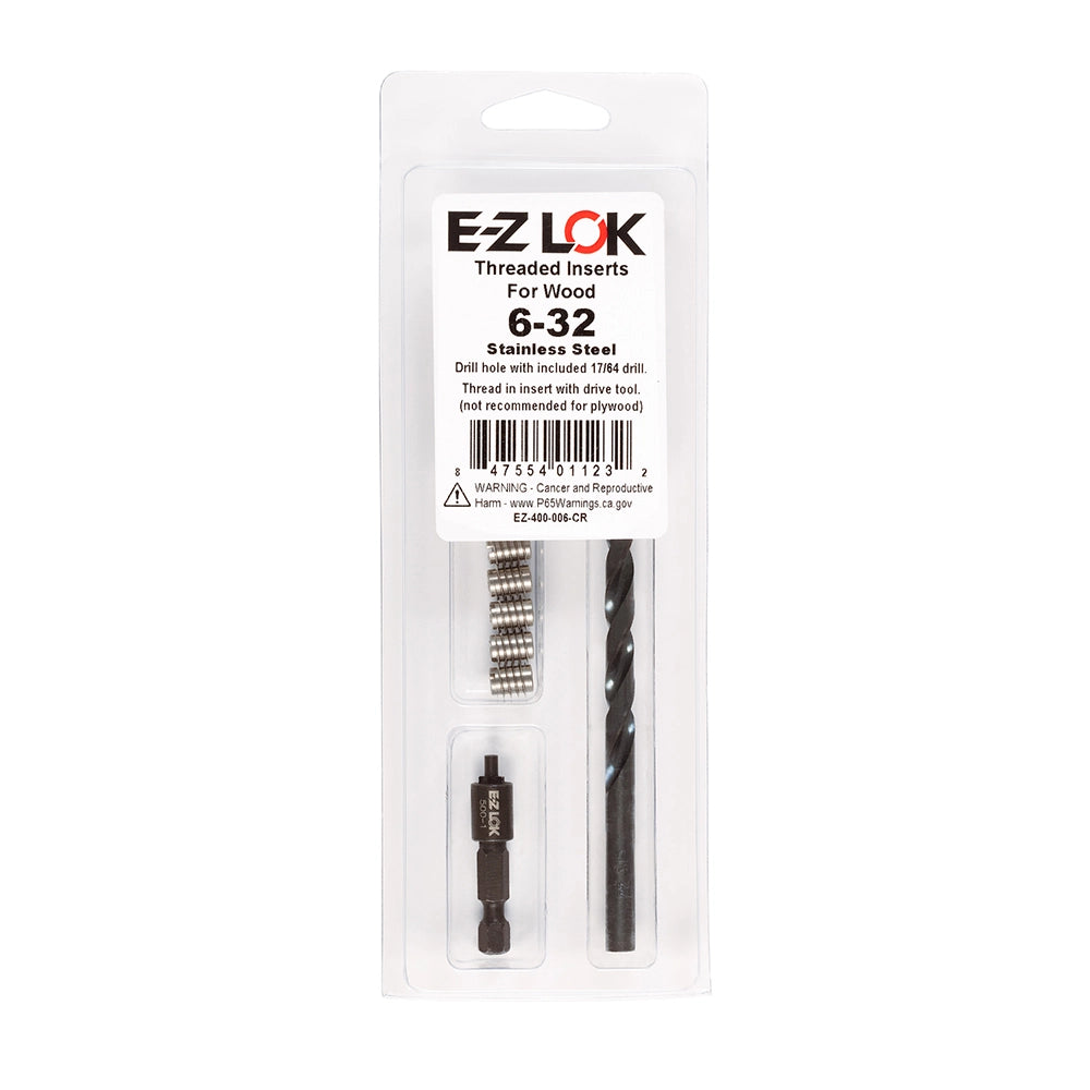 E-Z Knife Threaded Insert Kit for Hard Wood, Stainless, 6-32, 10 Pack