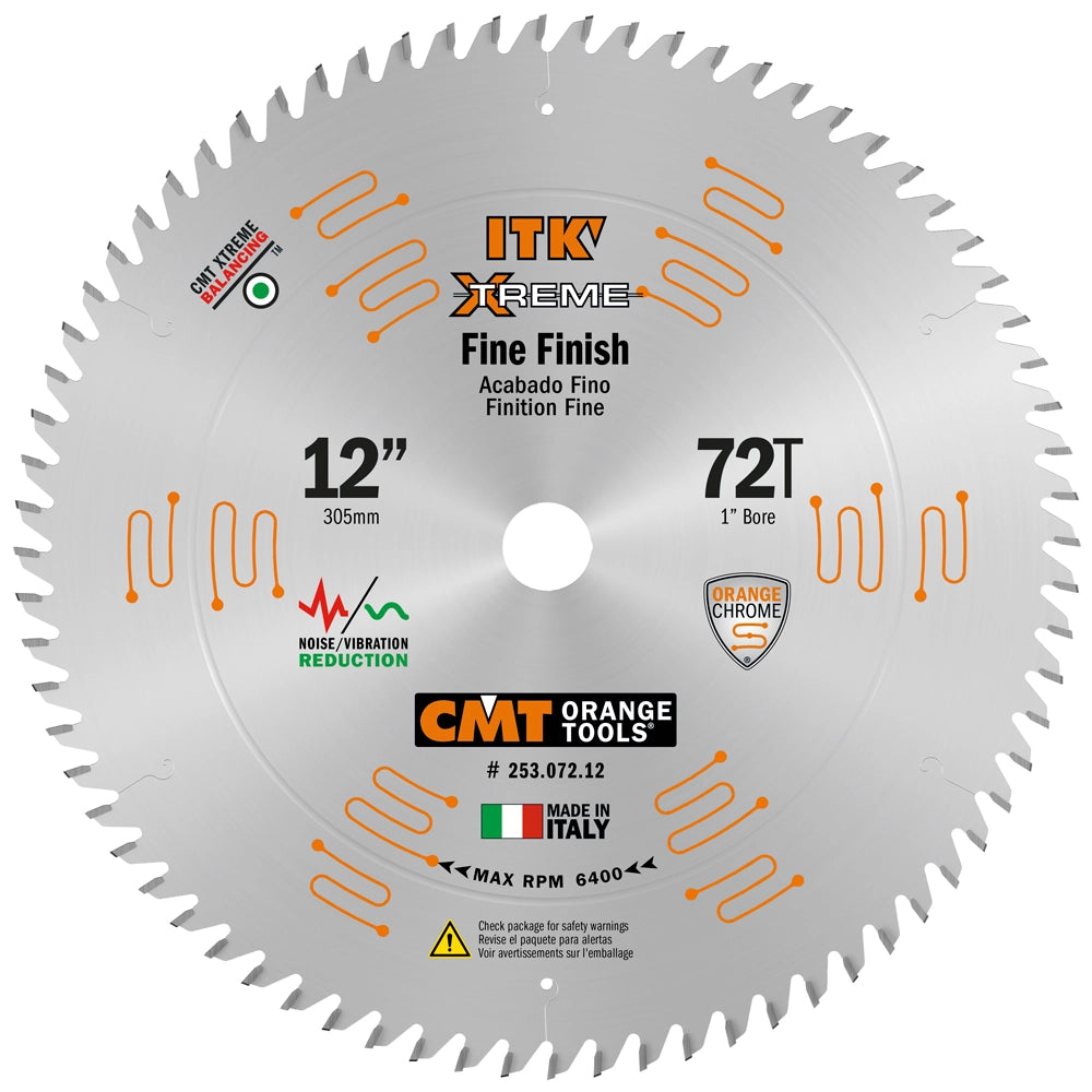 CMT ITK Extreme Fine Finish Miter Blade, 12'' x 72T x 1'' Bore
