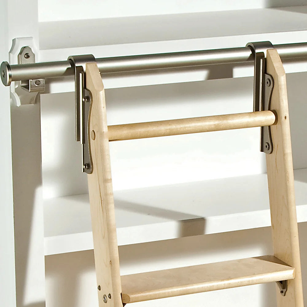 Rockler Classic Rolling Library Ladder - Satin Nickel Finish